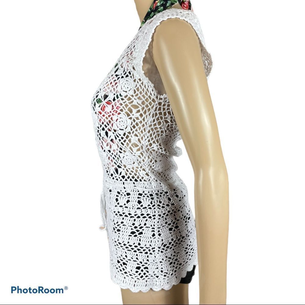 CROCHET floral white bathing swim suit cover up - Picture 2 of 4